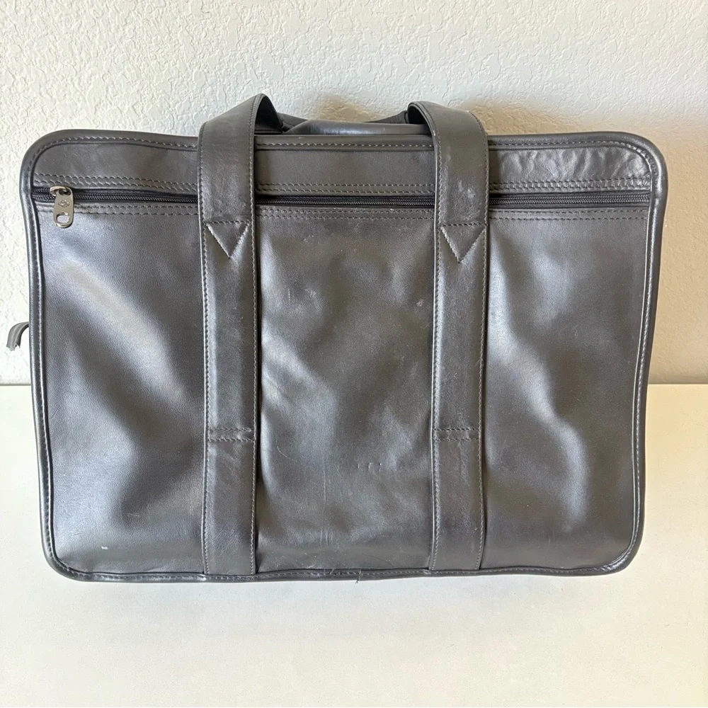 Samsonite Black Leather Laptop Briefcase Business Travel Bag Carry Case Fit 17”